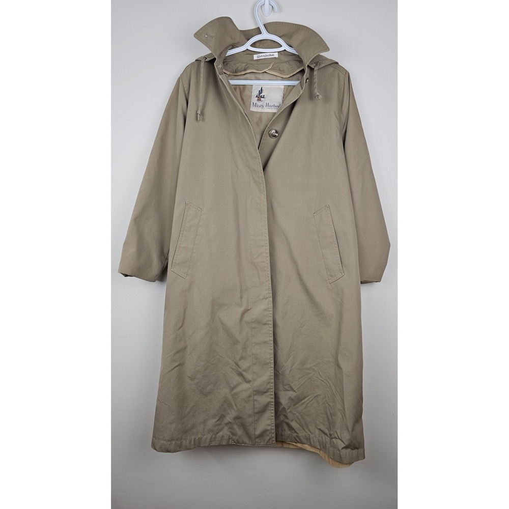 Vintage Misty Harbor Trench Coat Women 8P Tan Long Rain Jacket Hooded